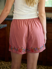 Dream On Embroidered Boxer Shorts - Terracotta