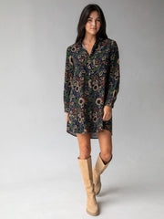 Rocky Corduroy Mini Dress - Navy Tan Dahlias