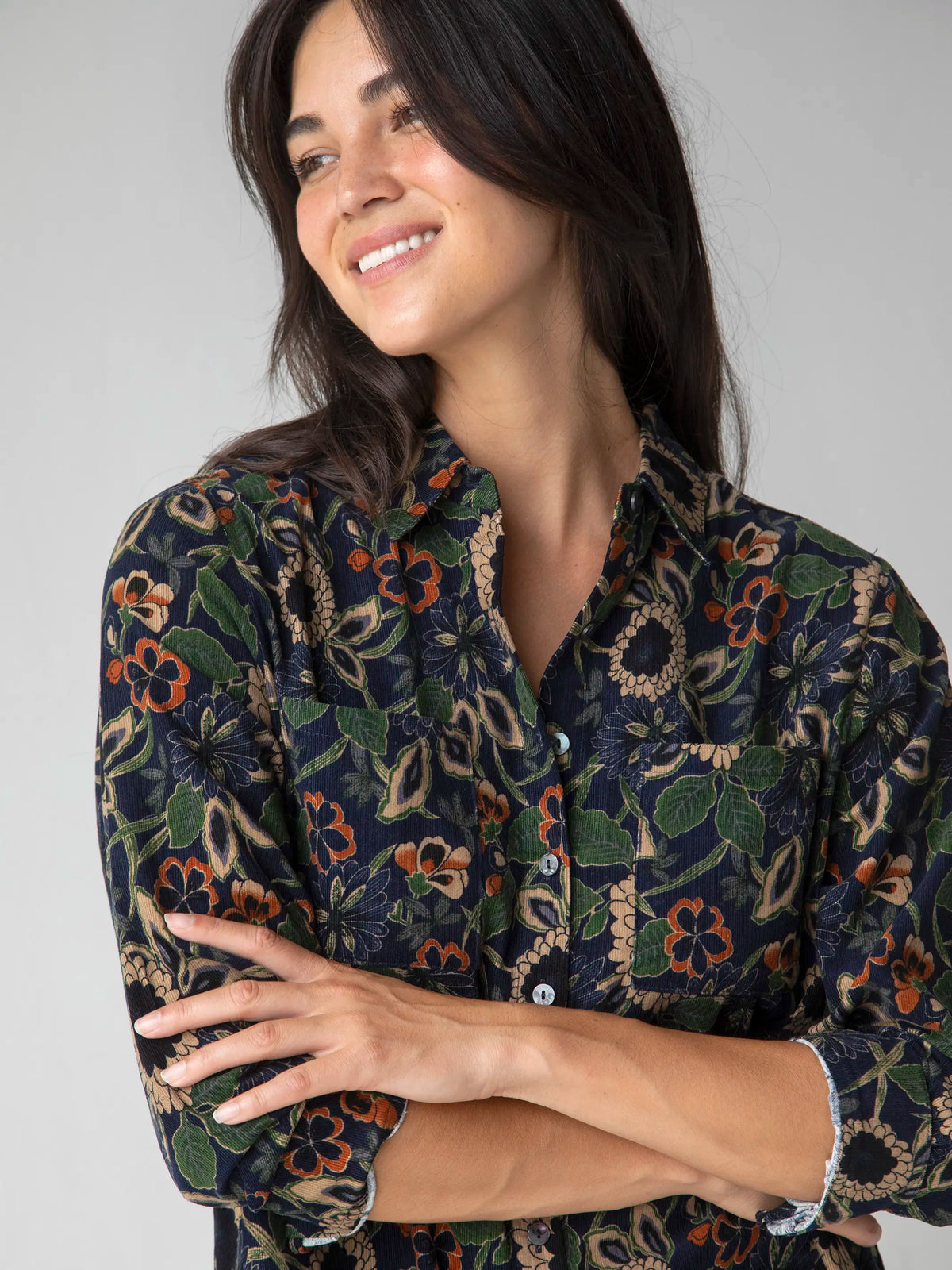 Rocky Corduroy Mini Dress - Navy Tan Dahlias