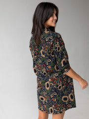 Rocky Corduroy Mini Dress - Navy Tan Dahlias