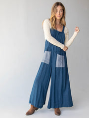 Dakota Cotton Tie Overall - Navy Polka Dots