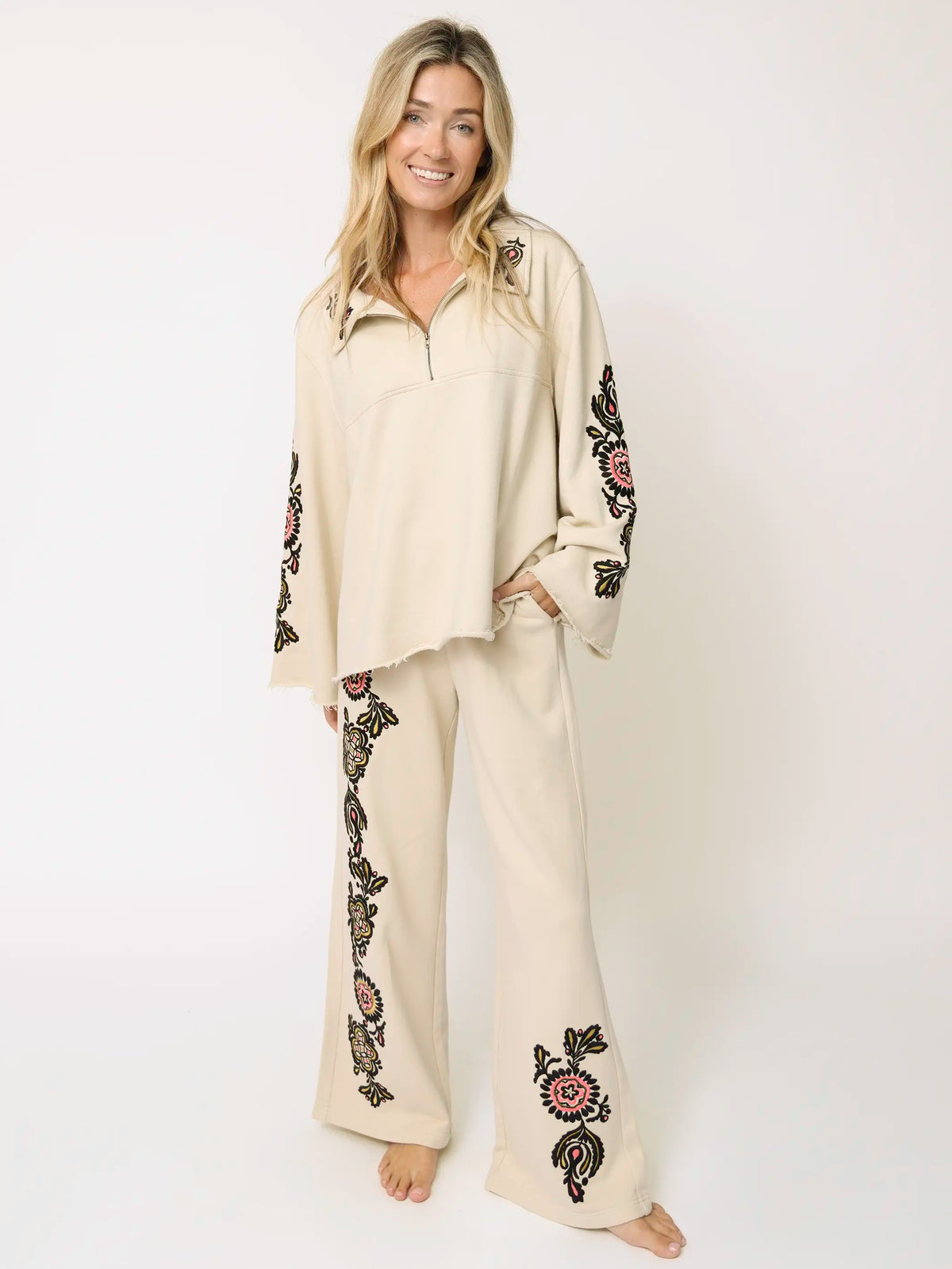 Easy Does It Embroidered Sweatshirt - Cream