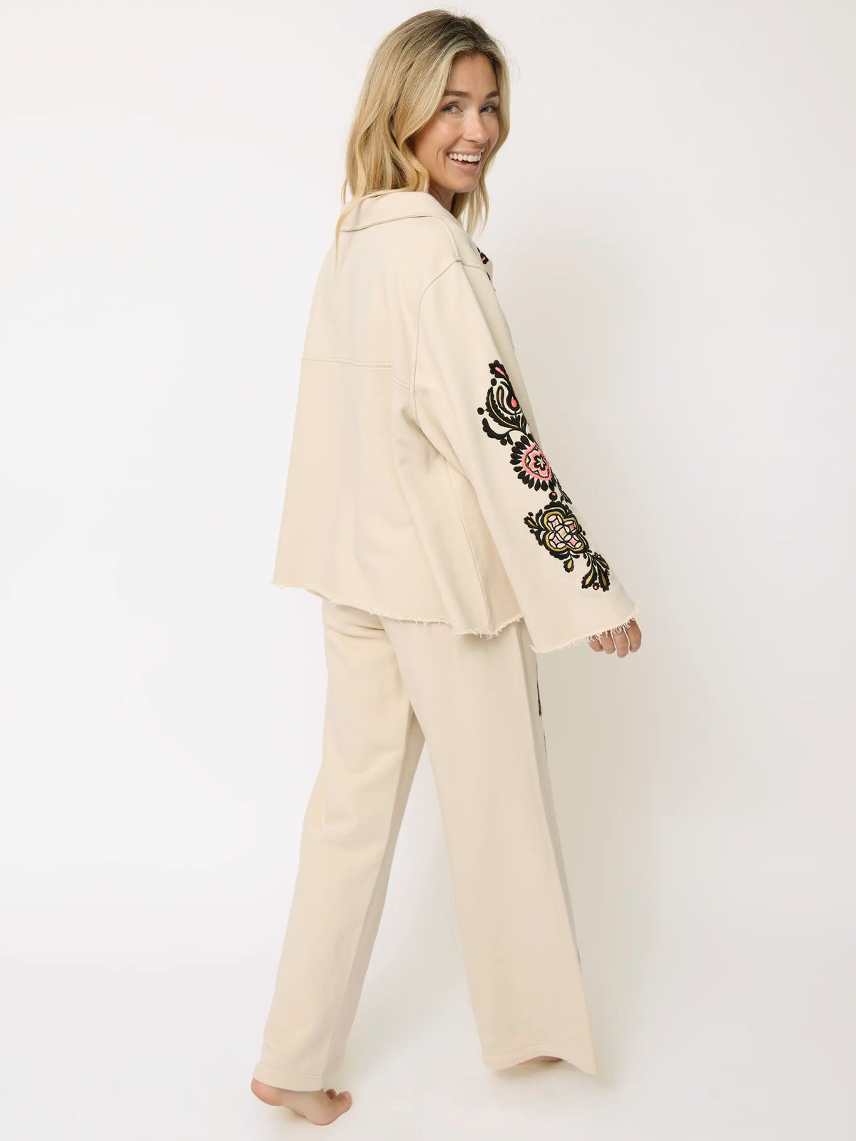 Easy Does It Embroidered Sweatpants - Cream
