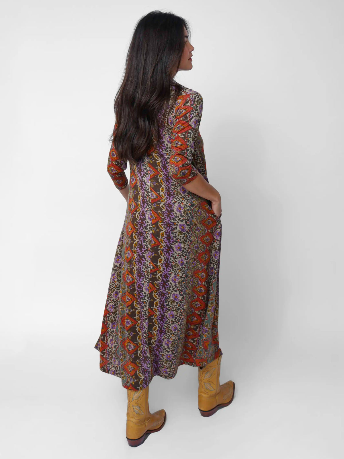 Lottie Sweater Knit Maxi Dress - Brown Tuscany Border