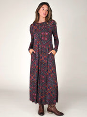 Stevie "ButterSoft" Knit Maxi Dress - Mandala Charcoal Folk Floral