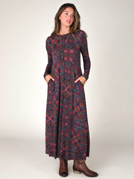 Stevie "ButterSoft" Knit Maxi Dress - Mandala Charcoal Folk Floral