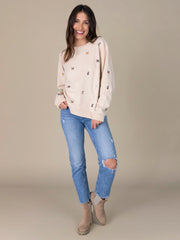 Fave Little Things Embroidered Sweatshirt - Cream Cats