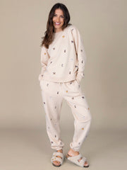 Fave Little Things Embroidered Jogger Pants - Cream Cats