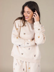 Fave Little Things Embroidered Sweatshirt - Cream Cats
