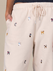 Fave Little Things Embroidered Jogger Pants - Cream Cats
