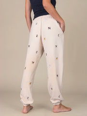 Fave Little Things Embroidered Jogger Pants - Cream Cats