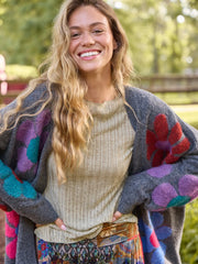 Lexie Intarsia Cardigan Sweater - Charcoal Daisies