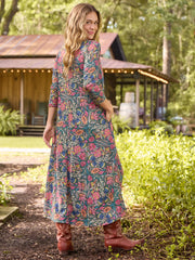 Lottie Sweater Knit Maxi Dress - Green Painterly Vines