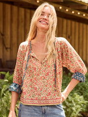 Magnolia Cotton Top - Blue Cream Ditsy