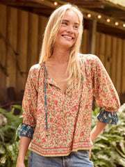 Magnolia Cotton Top - Blue Cream Ditsy