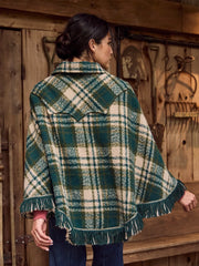 Palomino Poncho - Green Cream Plaid