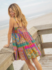 Patti Tie-Front Mini Dress - Folk Flower Patchwork