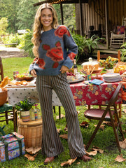 Rosie Reversible Jacquard Pullover Sweater - Denim Rose