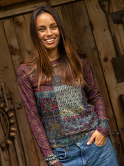 Elle Raglan Thermal Top - Blue Patchwork
