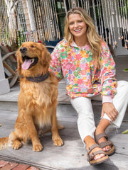 Oversized Printed Hoodie - Rainbow Floral