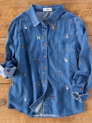Fave Little Things Embroidered Shirt - Denim Pets