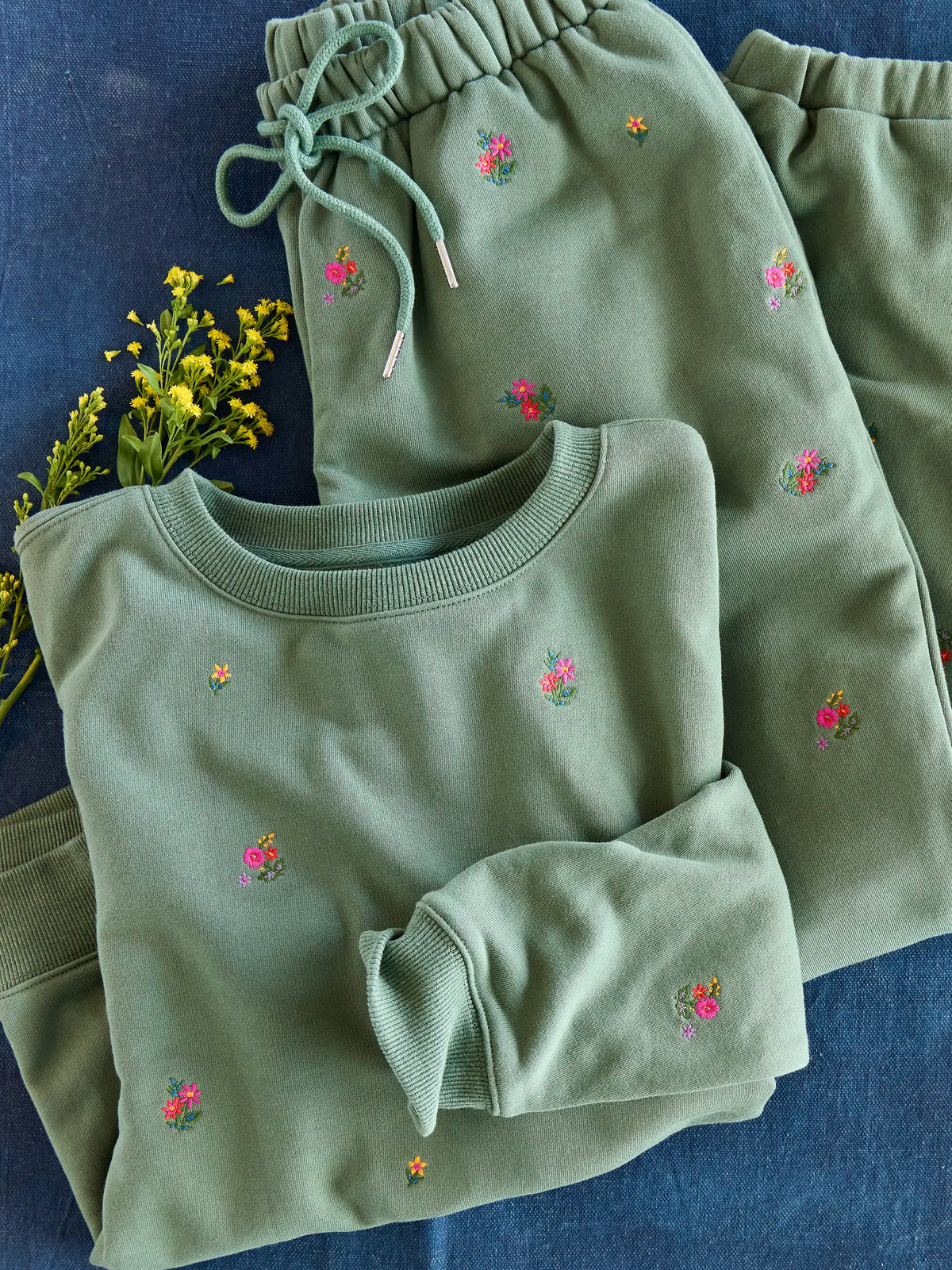 Fave Little Things Embroidered Jogger Pants - Olive Floral