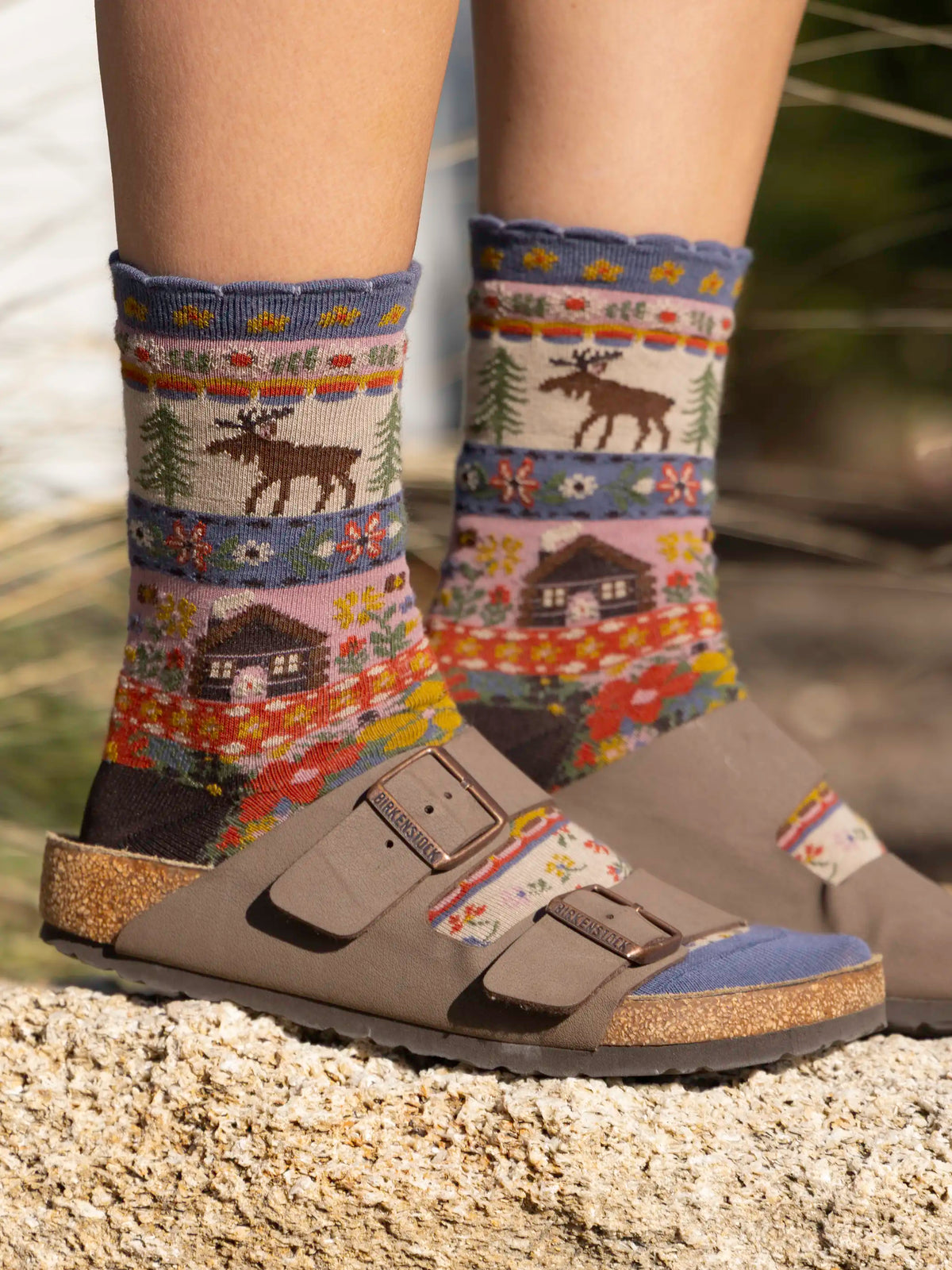 Boho Socks - Dusty Blue Moose
