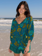Maribel Shorts - Teal Sage Border