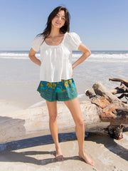 Maribel Shorts - Teal Sage Border