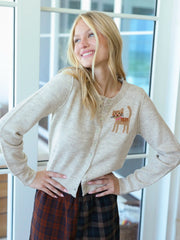 Intarsia Icon Cardigan Sweater - Cream Cat