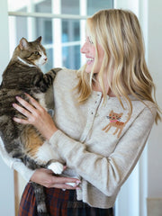 Intarsia Icon Cardigan Sweater - Cream Cat