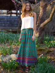 Cotton Skirt-In-A-Bag - Peony Border Teal