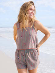Embroidered Striped Tank - Terracotta Tide