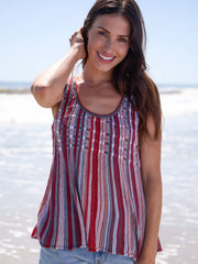 Evie Cotton Sweater Tank - Red Stripes