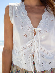 Laila Embroidered Cotton Vest Top - White