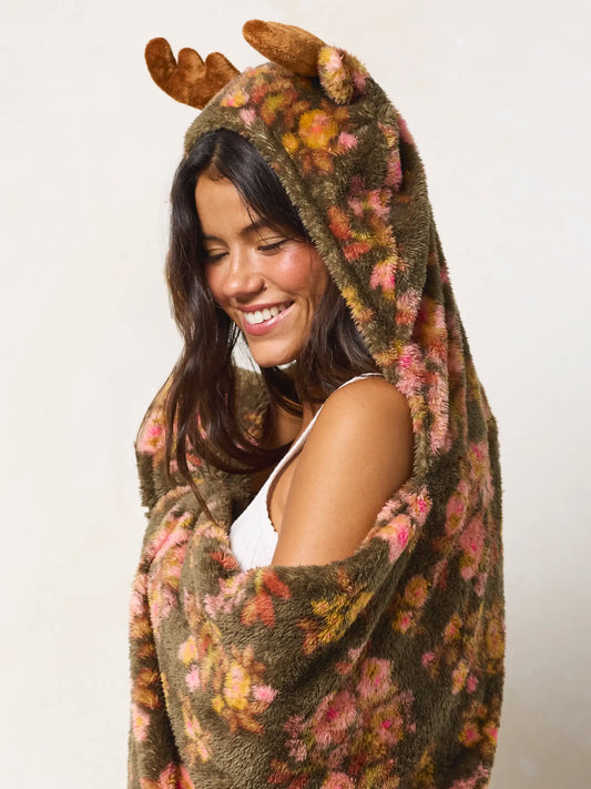 Hooded Sherpa Blanket - Moose