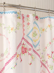 Boho Shower Curtain -  Heirloom Cross Stitch Ivory