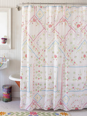 Boho Shower Curtain -  Heirloom Cross Stitch Ivory