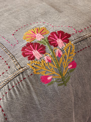 Embroidered Denim Euro Sham - Light Grey