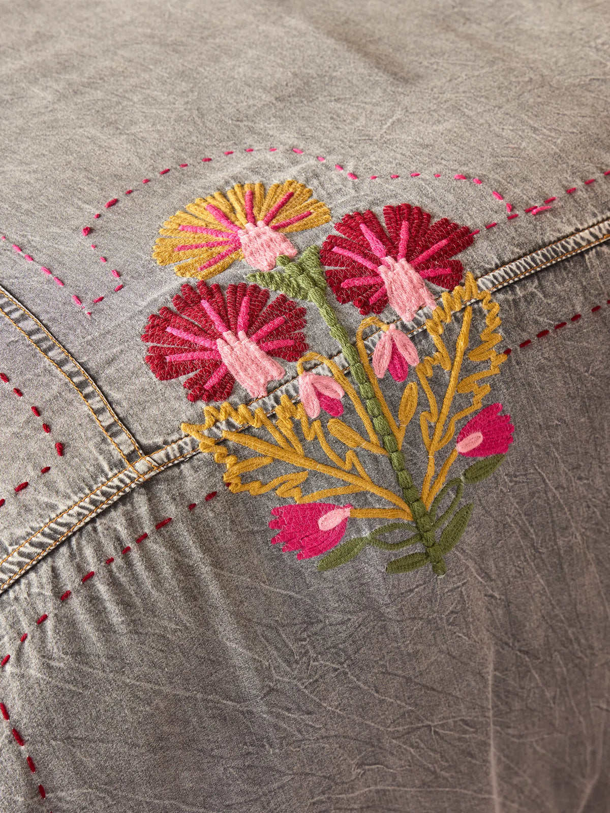 Embroidered Denim Duvet Cover - Light Grey