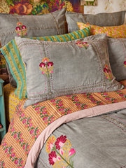 Embroidered Denim Euro Sham - Light Grey