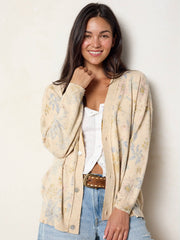 Live Happy Cardigan Sweater - Dahlia Flora Ivory