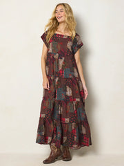 Berkley Maxi Dress - Aspen Patchwork Burgundy