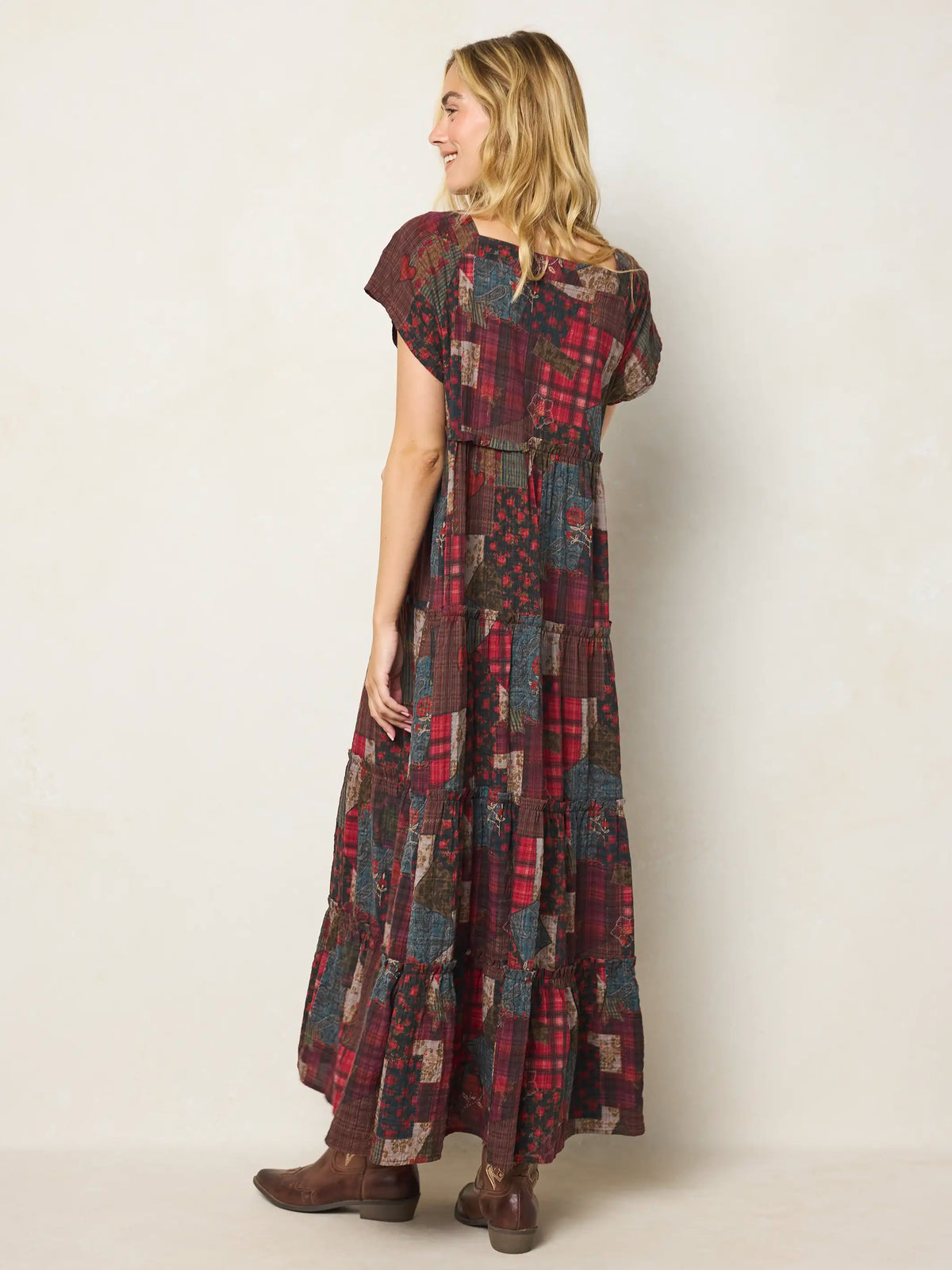 Berkley Maxi Dress - Aspen Patchwork Burgundy