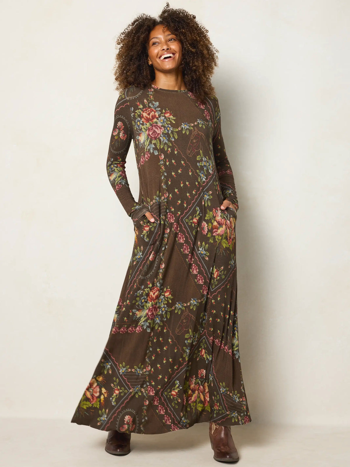 Stevie "ButterSoft" Knit Maxi Dress - Crafted Bouquets Chocolate