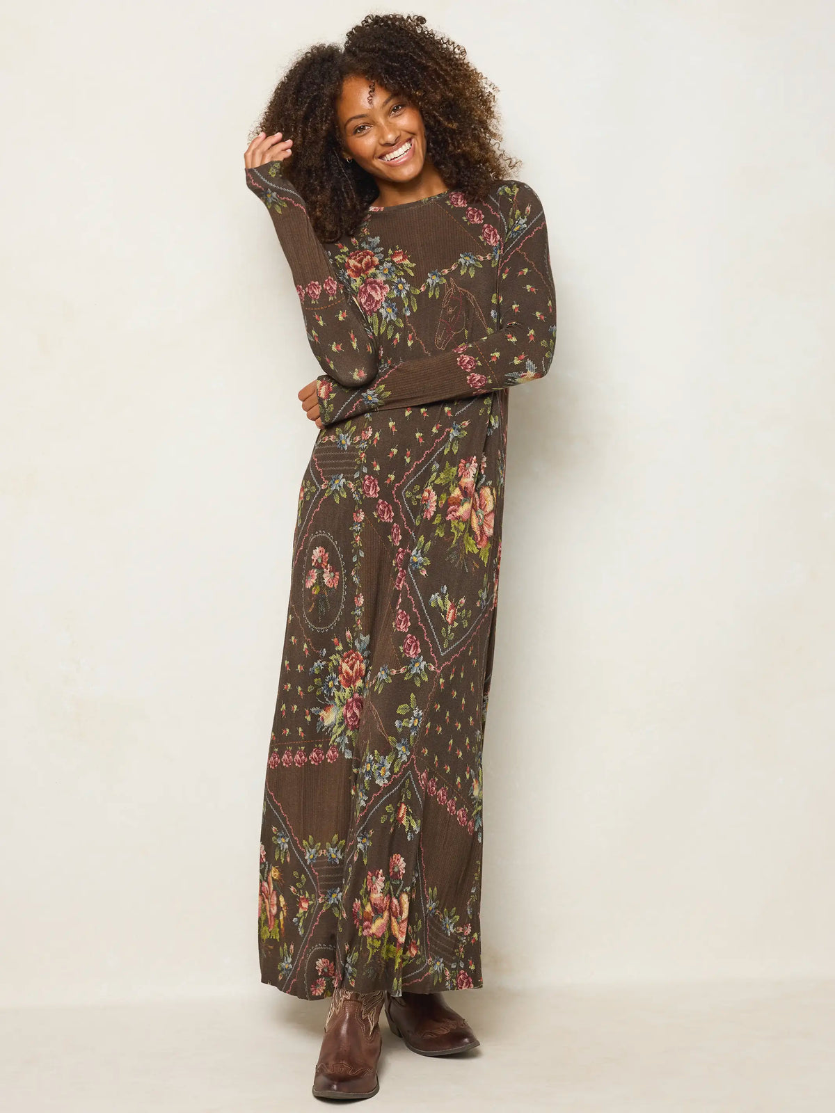 Stevie "ButterSoft" Knit Maxi Dress - Crafted Bouquets Chocolate