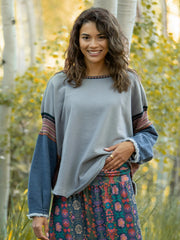 Knit Trim Sweatshirt - Dove Grey