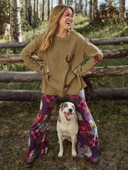 Cali Knit Flare Pants - Aspen Patchwork Burgundy