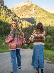 Jacquard Button Front Cardigan Sweater - Moose