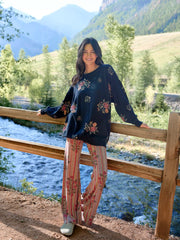 Cali Knit Flare Pants - Batik Garden Red